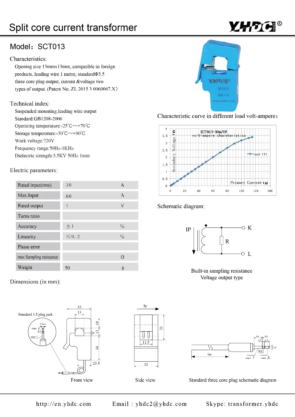 SCT013-030 Вход 0-30A Выход 0-1V Тип подвески Разделение сердечника настоящие Сенсор трансформатор переменного тока Тесты ток