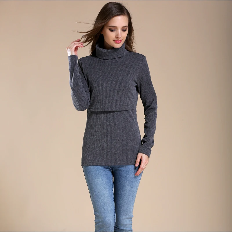 Solid Turtleneck Long Sleeve Maternity Clothes Breastfeeding Tops Warm Underwear For Pregnant Women Maternity T-shirt 3
