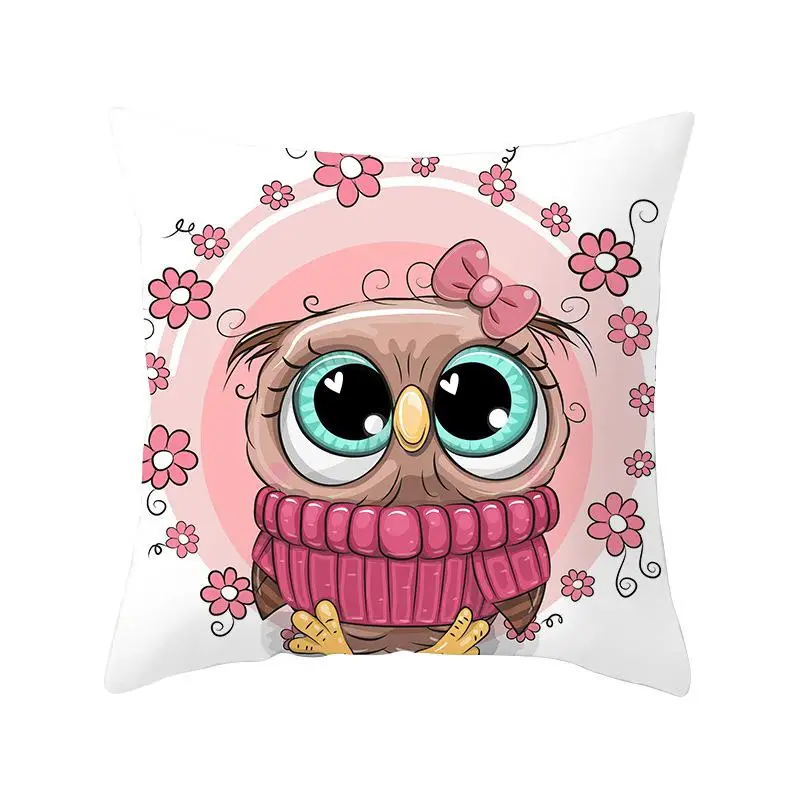 New 45*45cm Cartoon Cushion Cover Owl Family Print Pillow Case Bird Polyester Throw Pillow Cover Decoration For Home Office - Цвет: 8