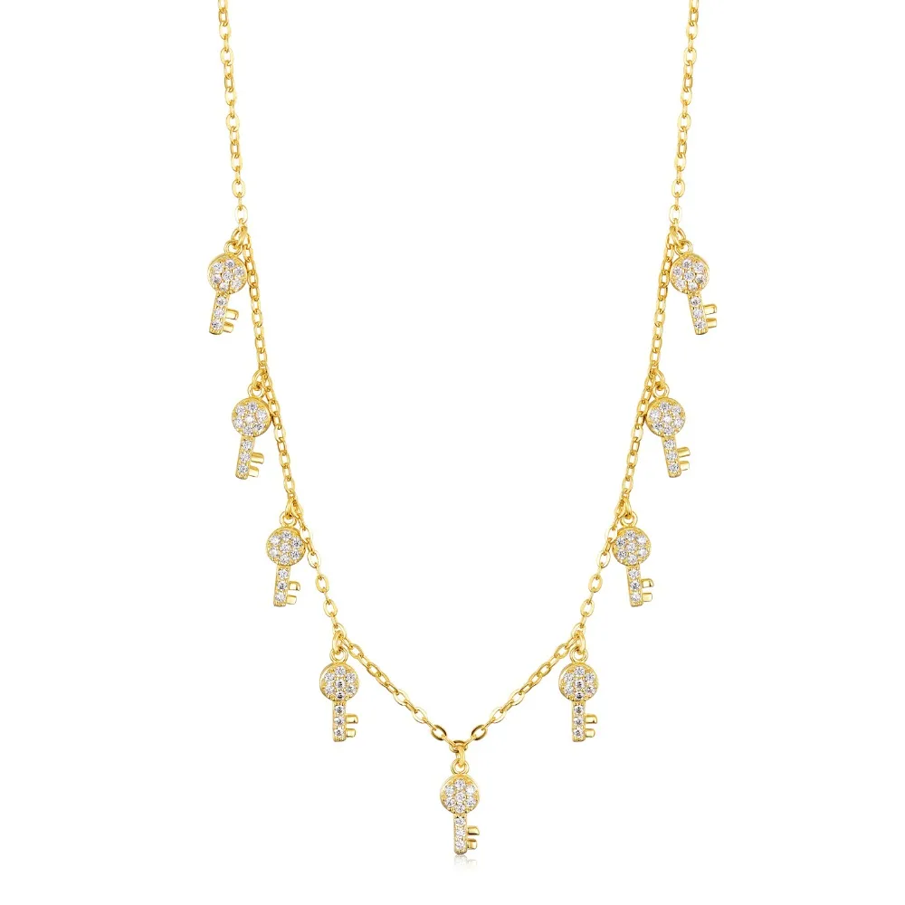 

925 Solid Silver New Boho Women chocker gold Silver Chain Key choker Necklace collana Kolye Bijoux Collares Mujer gargantilha