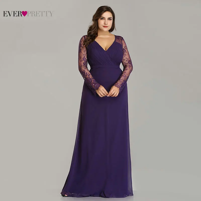Robe De Soiree 2020 Новинка Ever Pretty фиолетовые кружевные трапециевидные шифоновые длинные