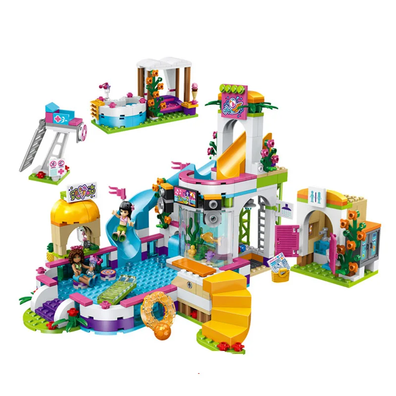

592PCS Compatible LegoINGlys Princess Castle Swimming Pool Model set Mini Figures Bricks Building Blocks Toys for Girl Gifts