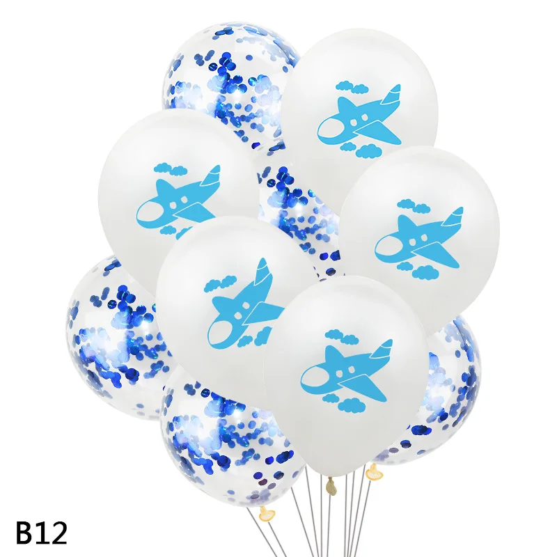 12 inch Blue Baby Shower Airplane Printed Latex Confetti Balloon Inflatable Helium Globos Wedding Birthday Party Supplies 10pcs - Цвет: B12