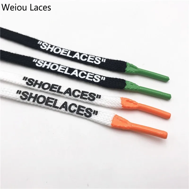 Weiou OW подписано совместно хлопок плоские печатные "шнурки" с силиконовыми наконечниками Шелкография шнурки для обуви белый черный для кроссовок подарок