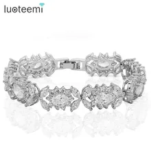 LUOTEEMI Лидер продаж в Бразилии! Белый кубический цирконий браслет для женщин чистый цвет AAA Циркон медные браслеты и браслеты ювелирные изделия