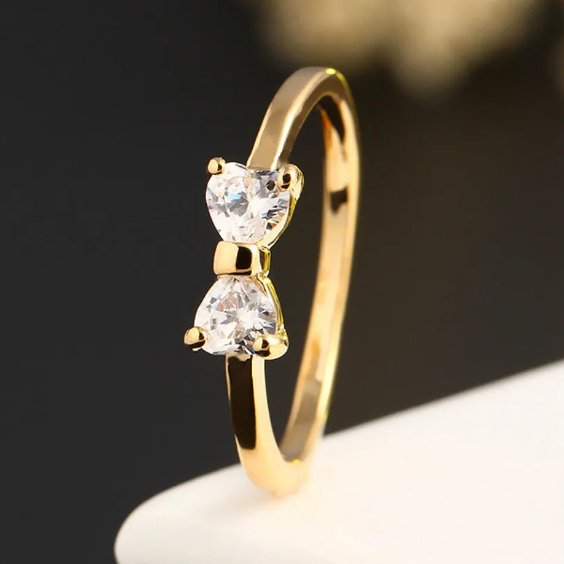 Austrian Crystal Ring Gold Finger Bow Ring Wedding Engagement Zircon