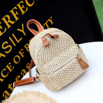 

2019 Fashion Hot Bags Straw Woven PU Stitching Beach Bag Solid Casual Travel Girls Feminina Fashion Hollow Women Backpack