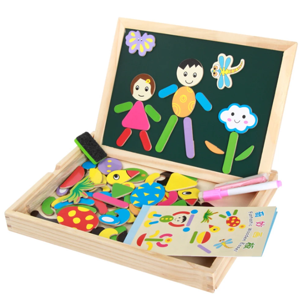 

Drawing Board Toy Wooden Double-Sided Magnetic Puzzle Drawing Sketchpad Writing Dry Erase Board Chalkboard Educational Toys