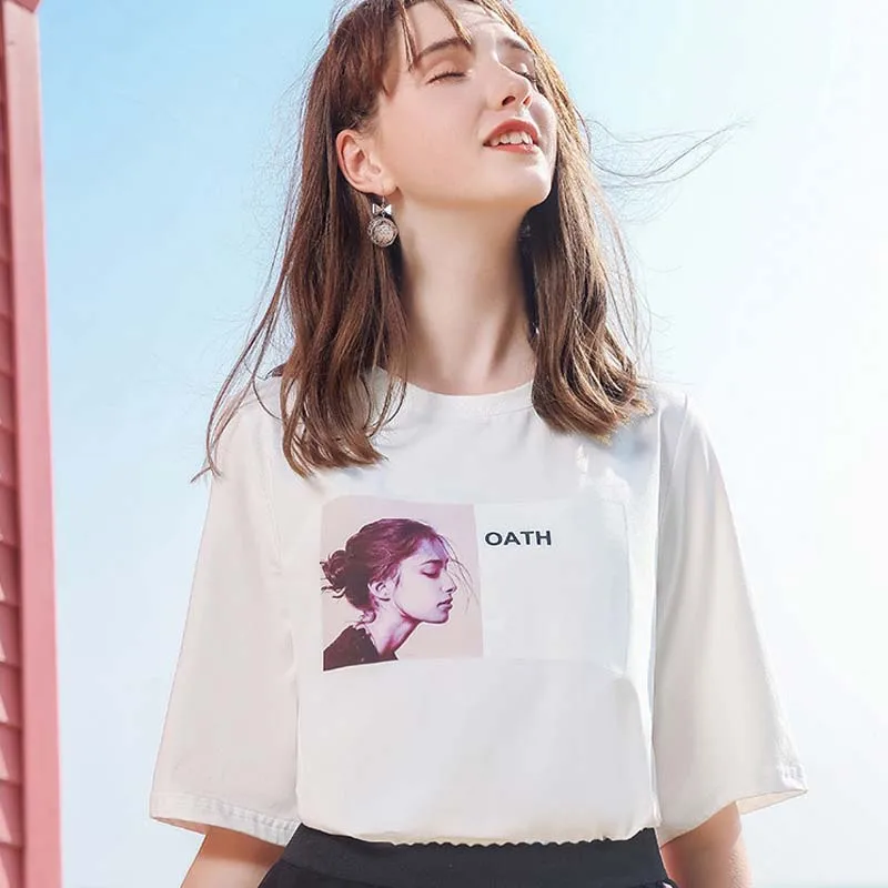 

AcFirst Summer Fashion Women Tops Casual White T-shirts Shirt O-Neck Short Plus Size T Shirt Women Cotton Sexy Tees Printed