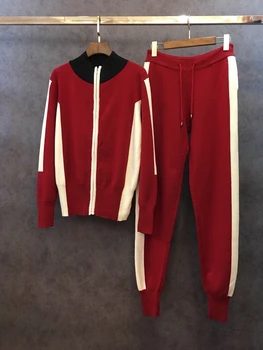 

2018 Hot Sale Polyester Full O-neck Drawstring New Women's Set Zipper Sweater And Casual Pant Suit Two-piece Women Tracksuit