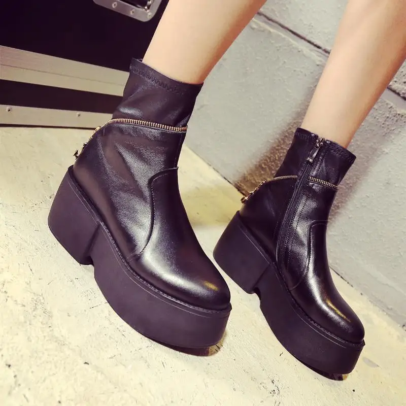 

2015 Winter Autumn New Fashion Back Zipper Platform Ankle boots Solid Colors Breath Boots Comfor Ankle Shoes Size 34-39 R549