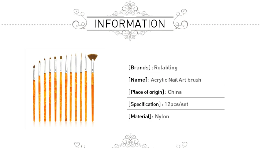 Rolabling 12 шт./компл. набор кистей для дизайна ногтей подводная Кисть ручка для натуральных/ложных и 3D красоты Профессиональный набор кистей для ногтей