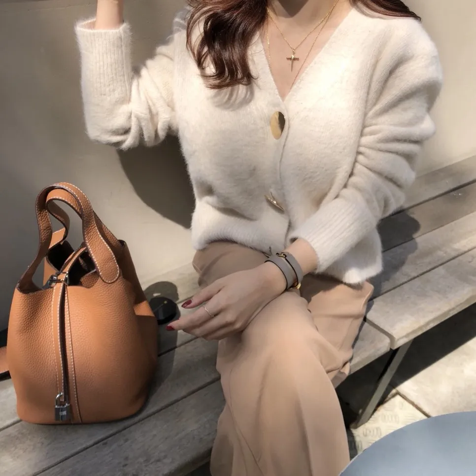 GRUIICEEN new winter thick knitting mink cashmere cardigan sweater women fashion single breasted cardigan coat GY201955