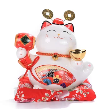 

6 inch Maneki Neko Ceramic Lucky Cat Home Decor Porcelain Ornaments Cute Fortune Cat Money Box Fengshui Crafts