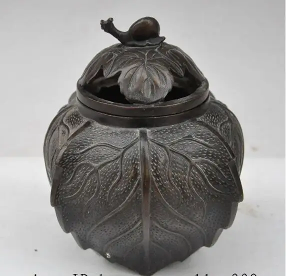 

S01287 6"marked chinese fengshui bronze Snails Tree leaf statue incense burner Censer (B0413)