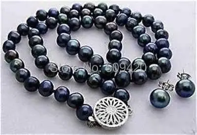 

Free Shipping >>>>8-9MM Black Akoya Cultured Pearl Necklace&Earring Set