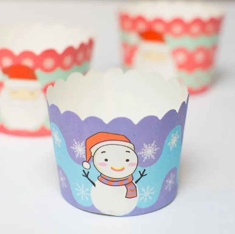 100 x Purple Christmas Snowman Paper Cupcake Liners Muffin Cases Greaseproof Dessert Baking Cups