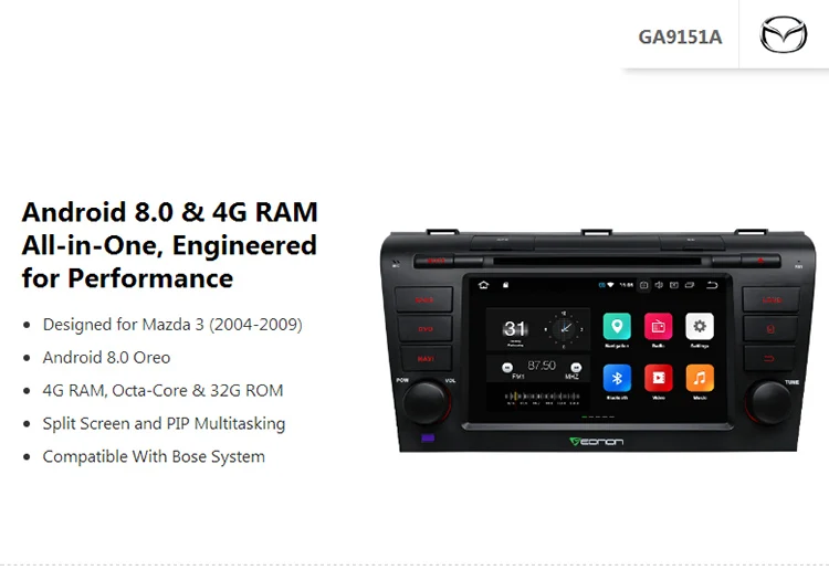 Sale 7" Octa-Core Android 8.0 Car DVD Multimedia Navigation GPS Radio for Mazda 3 2004 2005 2006 2007 2008 2009 with Split Screen 0