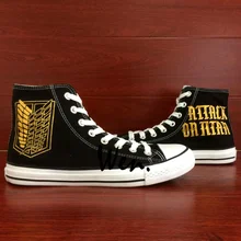 Wen аниме ручная роспись обувь дизайн нестандартные кроссовки Attack on Titan высокие черные парусиновые кроссовки для мужчин женские подарки