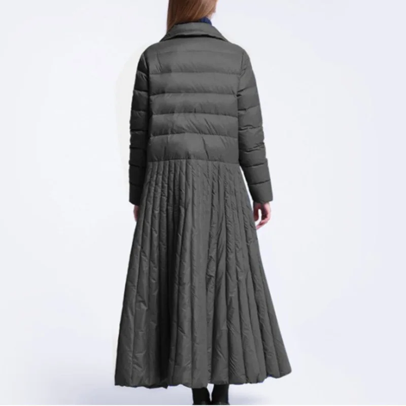 [EAM] 2019 Spring Woman Stylish Long Sleeve Long Loose Spliced Hem Vertical Stripes Down Jacket Women Parkas LD0174