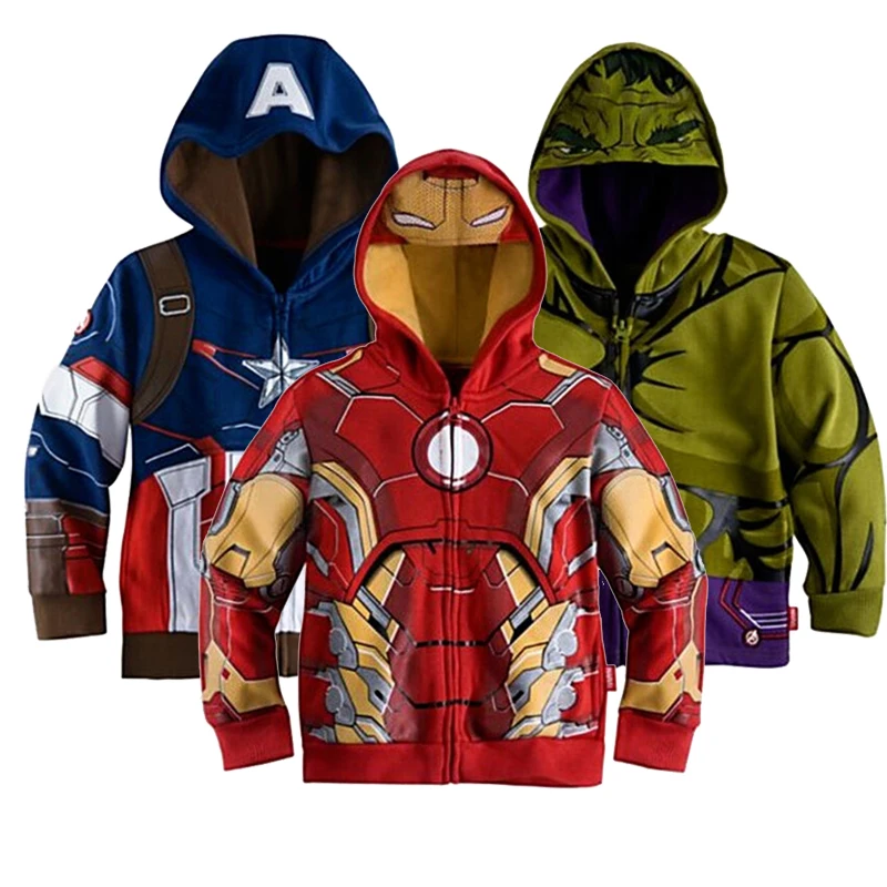 

Retail Children's Coat boys Iron Man Captain America hoodies jackets Kids Cartoon Clothes Baby Outerwear for Spring Autumn