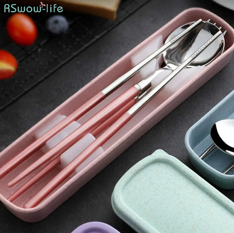 

304 Stainless Steel Chopsticks Spoon Set Fork Creative Adult Portable Korean Tableware Students Outdoor Tableware Cutlery Set