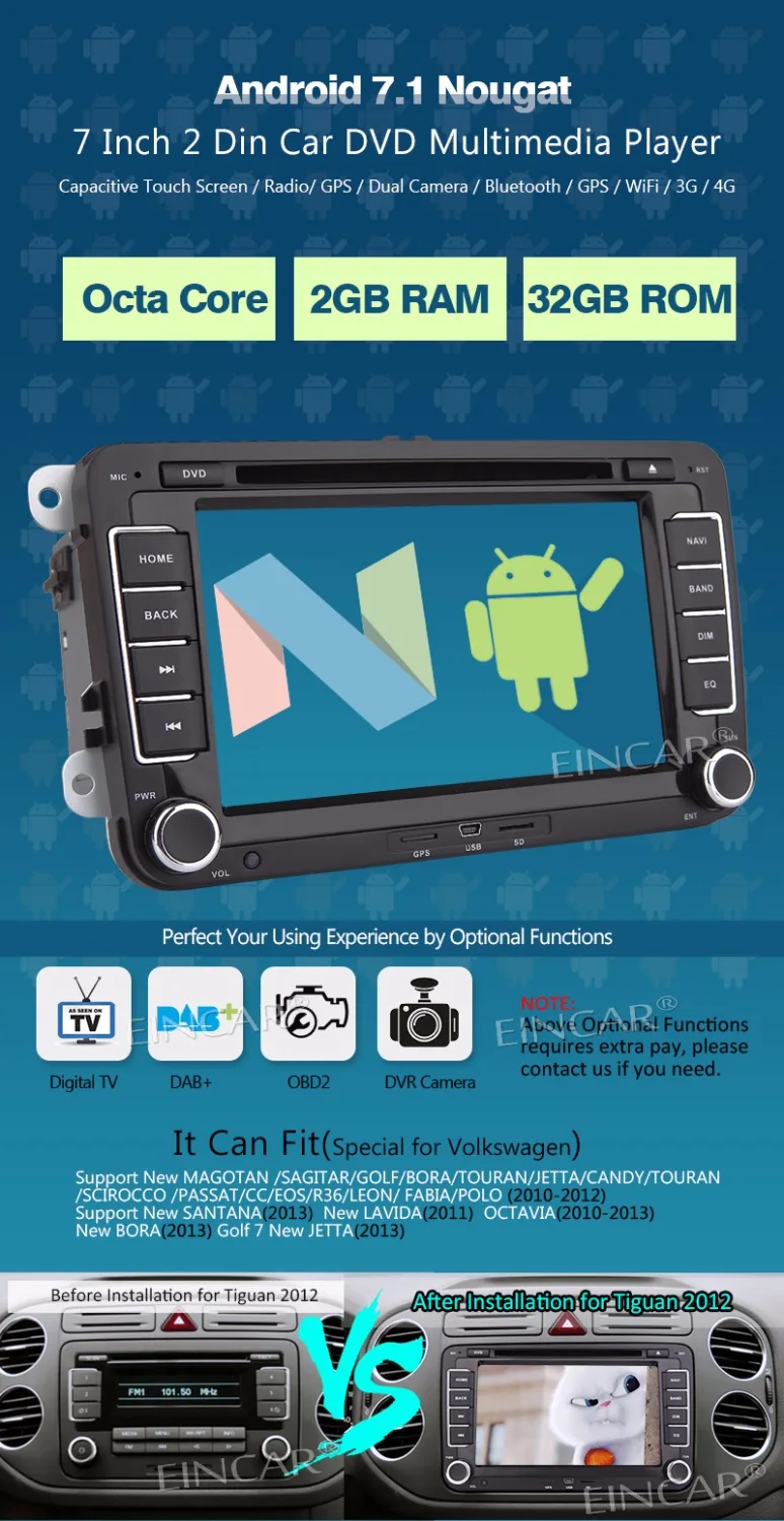 Flash Deal Eincar Autoradio 2 Din Car Stereo 7 Inch Touch Screen Car DVD Player Head Unit with Android 7.1 Radio For VW GPS Navigation 1