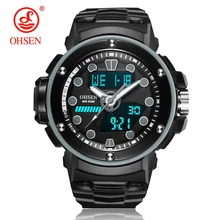 Новинка OHSEN Цифровые кварцевые спортивные наручные часы мужские подарок 50 м водонепроницаемые черные армейские силиконовые светодиодные часы relogio masculino