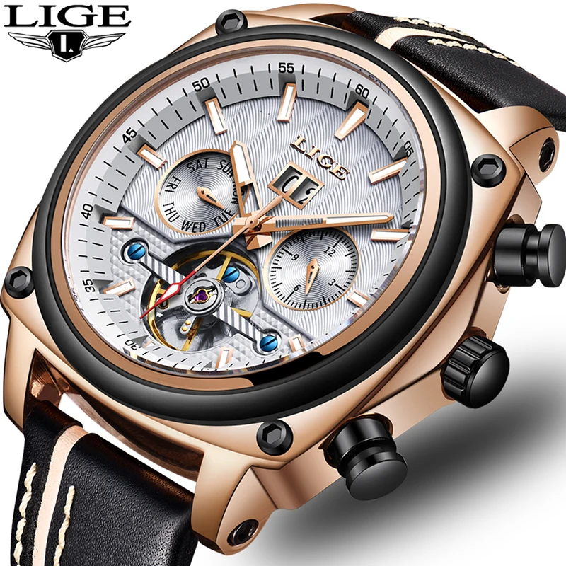 Relogio Masculino LIGE Лидирующий бренд Роскошные автоматические механические часы