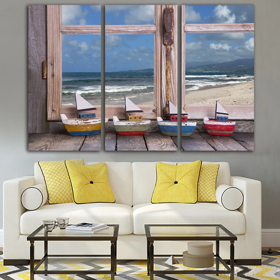 

Paint On Canvas Home Decor Posters Frame 3 Panel Quiet Scenery Outside The Window Modern Living Room Wall Art Pictures HD Print