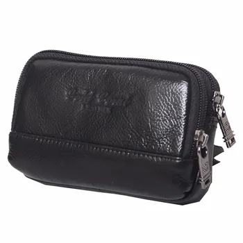 

Men Real Genuine Leather Fanny Waist Pack Double Zipper Purse Credit Card Holder Mobile/Cell Phone Case Hip Belt Bag Clutch Bags