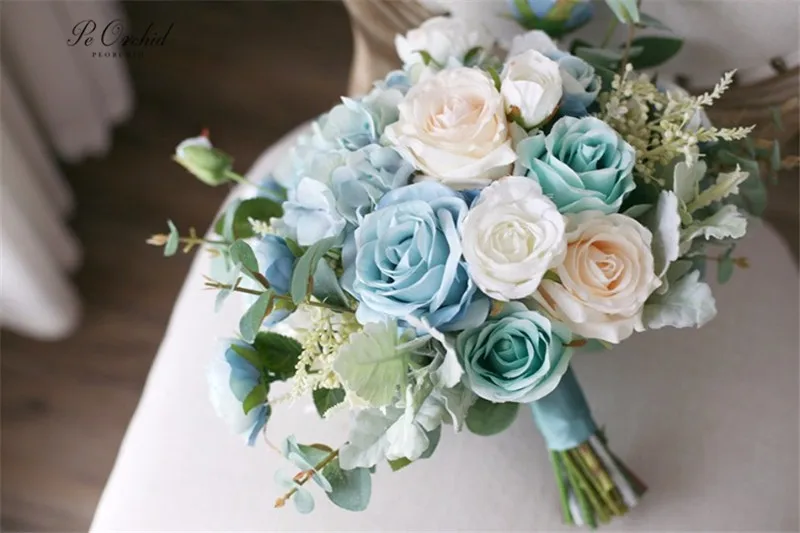 Женский Свадебный букет невесты PEORCHID Tiffany Blue Rose винтажный 2019|Свадебные букеты| |