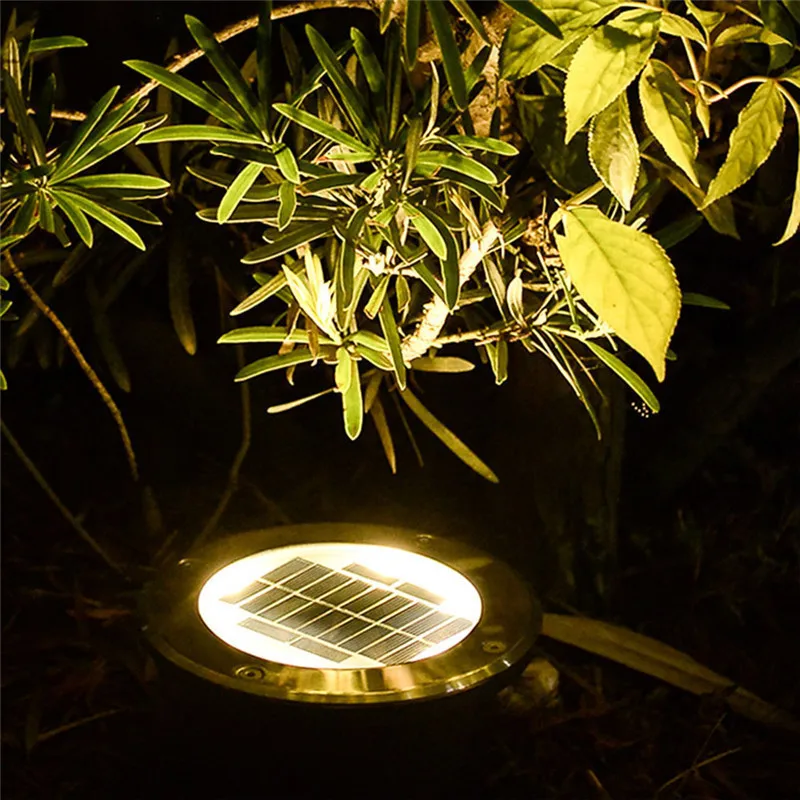 4PCS LED Solar Underground Light Stainless Steel Outdoor Solar Buried Floor Lights Outdoor Waterproof Garden Path Lawn Lamp
