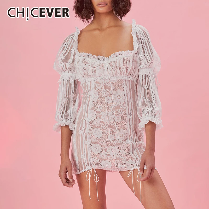 Женское кружевное платье CHICEVER летнее с квадратным воротником и