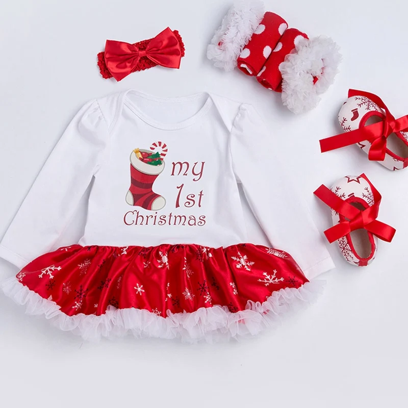 Одежда для новорожденных 4 шт./компл. My 1st Рождество Одежда для маленьких девочек ясельного возраста одежда для девочек комбинезон с длинными рукавами, с рисунком оленя fesstival костюм подарки на Рождество