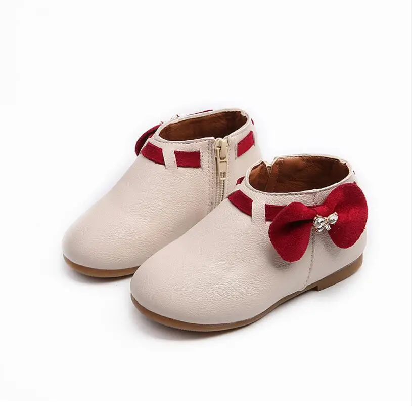 

2018 Spring And Autumn New Girls Bow-Tie Children's Boots Kids Baby School Toddler Girl 1 3 7 8 5 Years White Short Boots 26