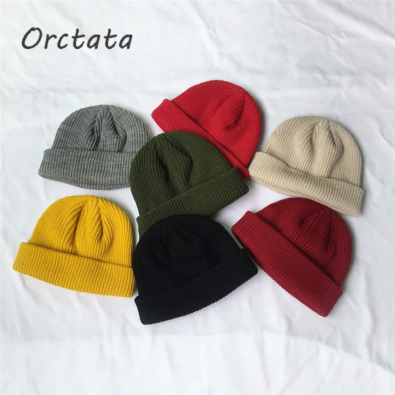 

8 Colors Classic Cotton Knit Winter Skull Hat Female Spring Autumn Solid Knitted Cotton Warm Skullies Cap Hats for Women Men