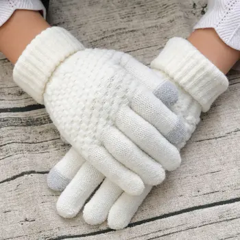 

Winter Touch Screen Gloves Women Men Warm Stretch Knit Mittens Imitation Wool Full Finger Guantes Female Crochet Luvas Thicken