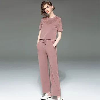

Tracksuit Women Summer Two Piece Sets New 2019 Fashion Round neck short sleeve Top + Pants Casual Women Set