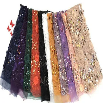

2019 New Style French Net Lace Fabric 3D Flower African Tulle Mesh Lace Fabric with beads High Quality African Lace Fabric