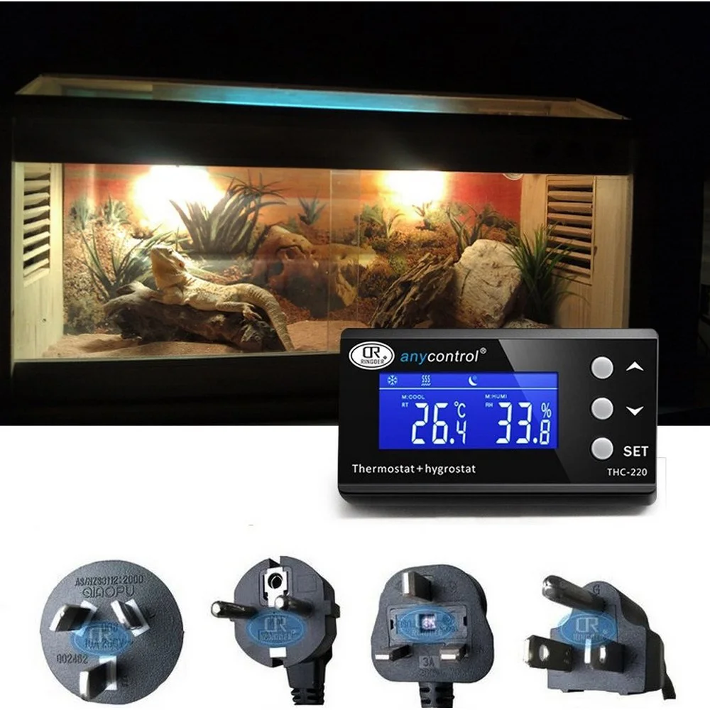 

THC-220 Digital Thermostat Temperature Controller with Waterproof Sensor US EU Plug Outlet LCD 2 Stage Heating Cooling Mode