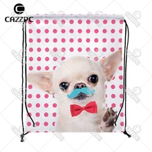 Розовый горошек милый маленький Чихуахуа Усы красный галстук-бабочка индивидуальный принт нейлон ткань шнурок рюкзак подарочный