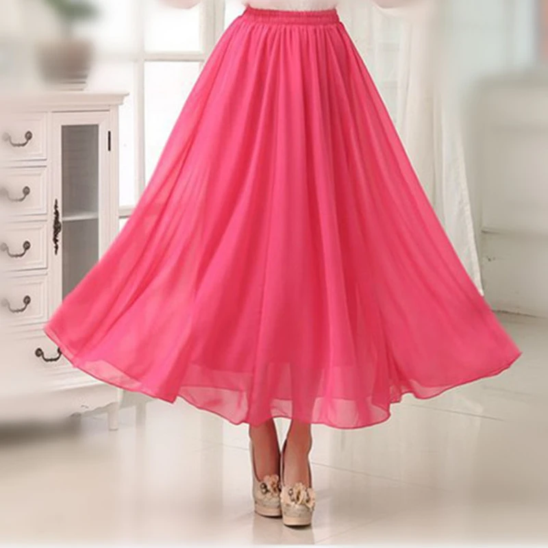 Nueva moda faldas de muselina para mujer de verano casual Falda larga de playa caramelo de color falda maxi de raso para las mujeres|Faldas| - AliExpress