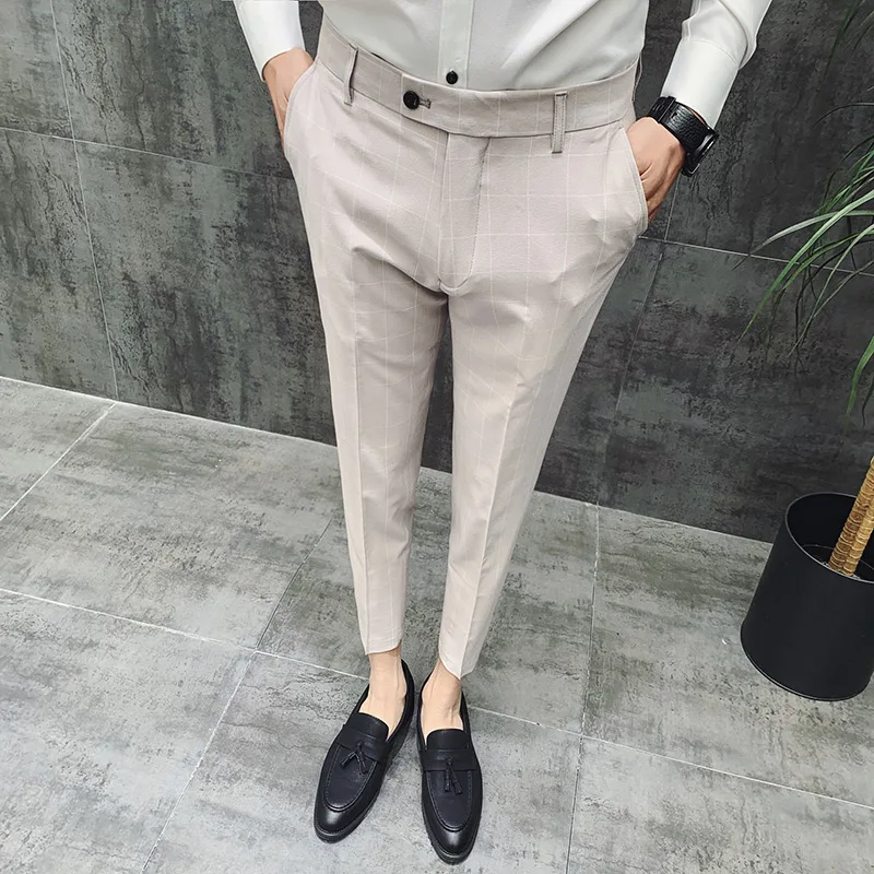 Мужские клетчатые брюки Pantalon красные офисные облегающие зеленого и черного