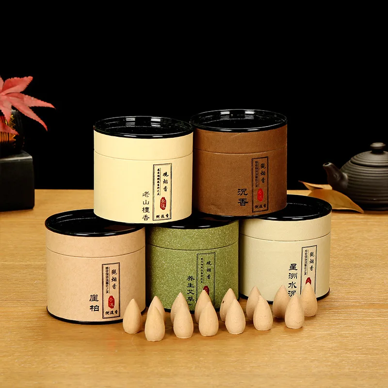 

Box Packed 40Pcs Backflow Incense Cones Natural Aroma Sandalwood Reflux Incense for Tea House Meditation Colored Smoke