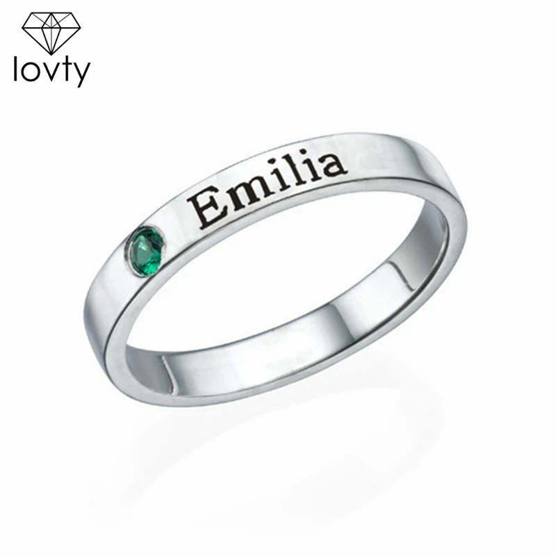 

lovty Basic Wedding Bands Rings for Women Men Custom Name Date Love Info Promise Rings Anniversary Personalized Birthstone Ring