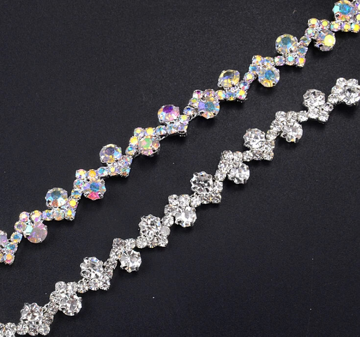 1 ярд 1,2 см AB Rhinestone обрезки прозрачных серебряных кристаллов для Швейное Ремесло «сделай сам»