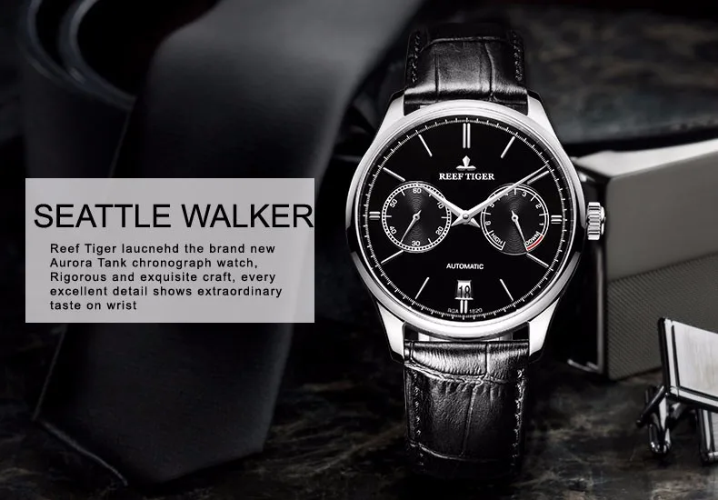 Reef Tiger/RT Elegant Business Mens Watches Perpetual Calendar Power Reserve Small Seconds Automatic Watches RGA1620