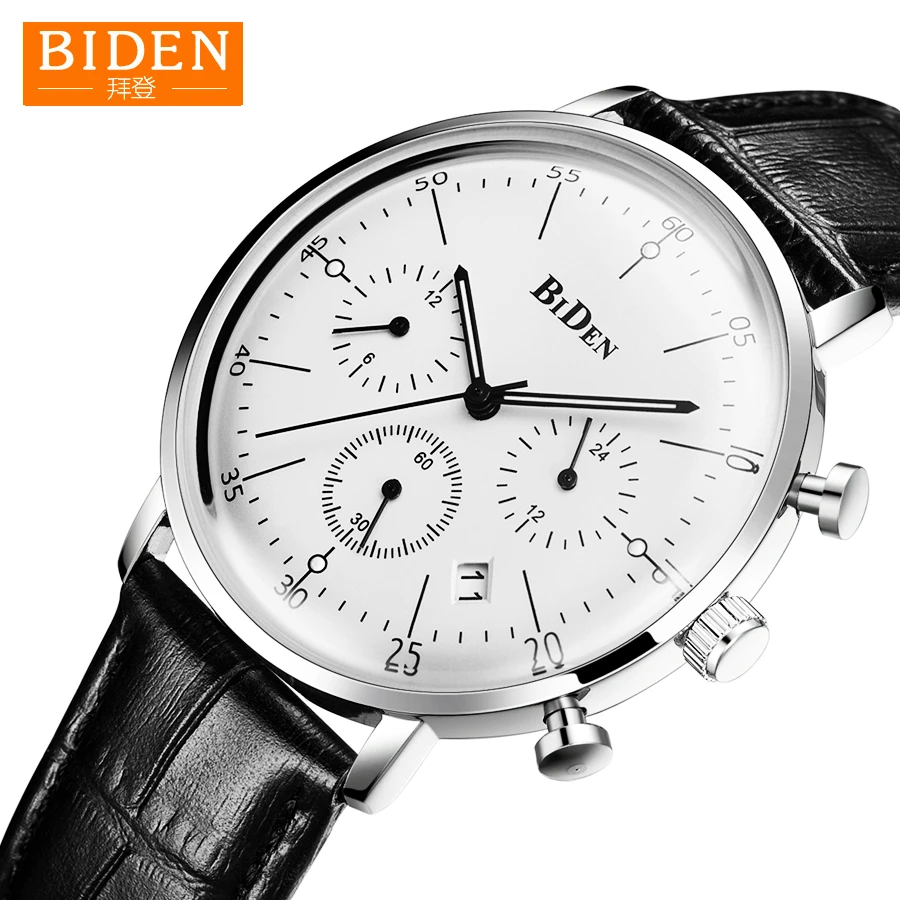 

Watch Men BIDEN Top Brand Waterproof Clock Male Leather Strap Casual Quartz Watch Men's Business WristWatch relogio masculino