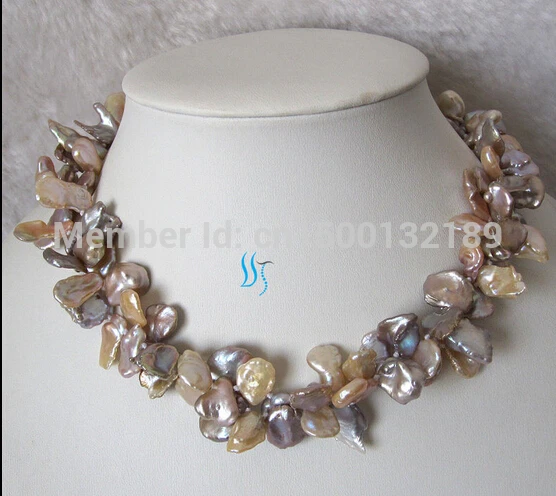 

xd j0022 2Row Peach Pink Lavender Reborn Keshi Pearl Necklace Natural Color